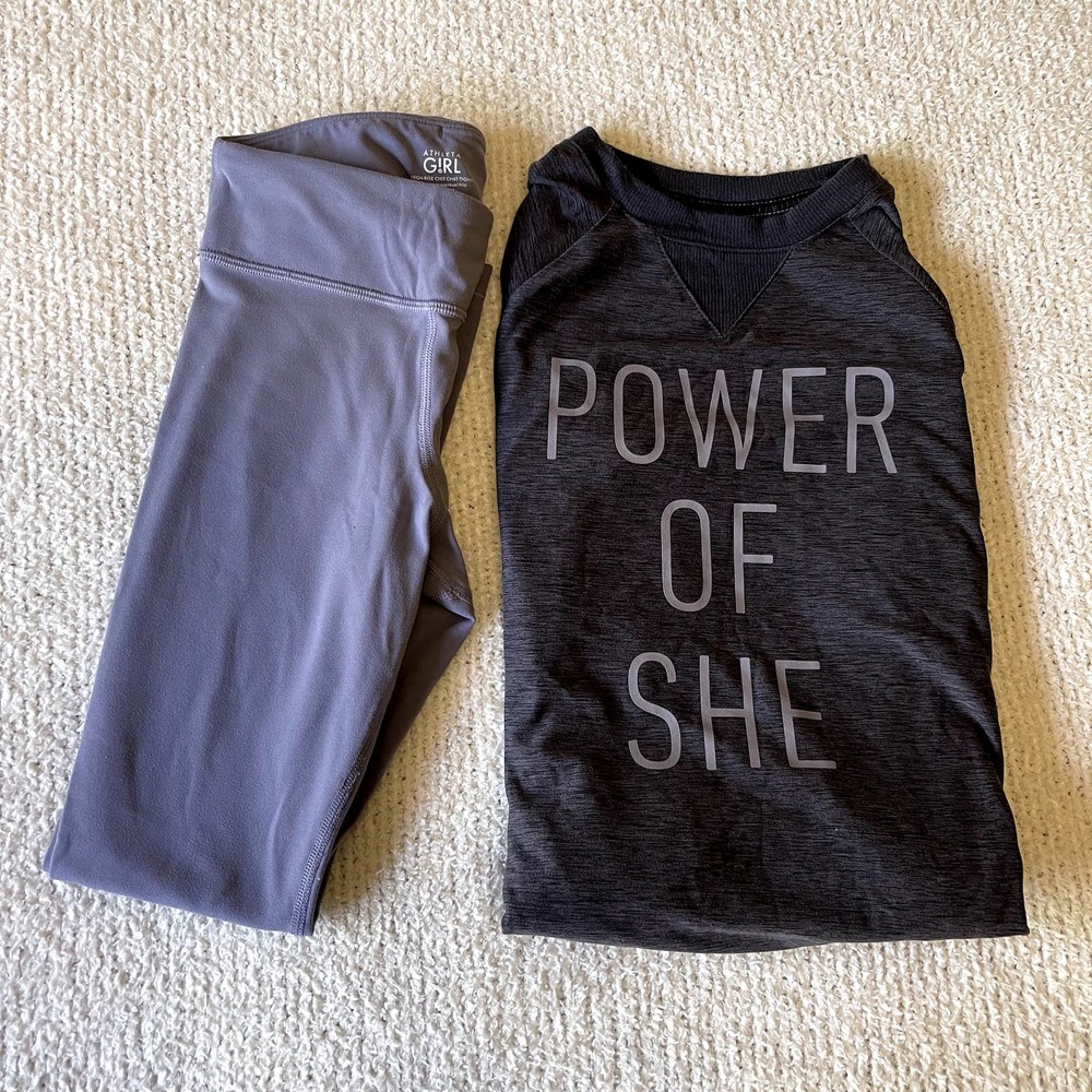 Athleta Girl Set - Chit-chat Leggings Size Small, Power of She Top Size Medium